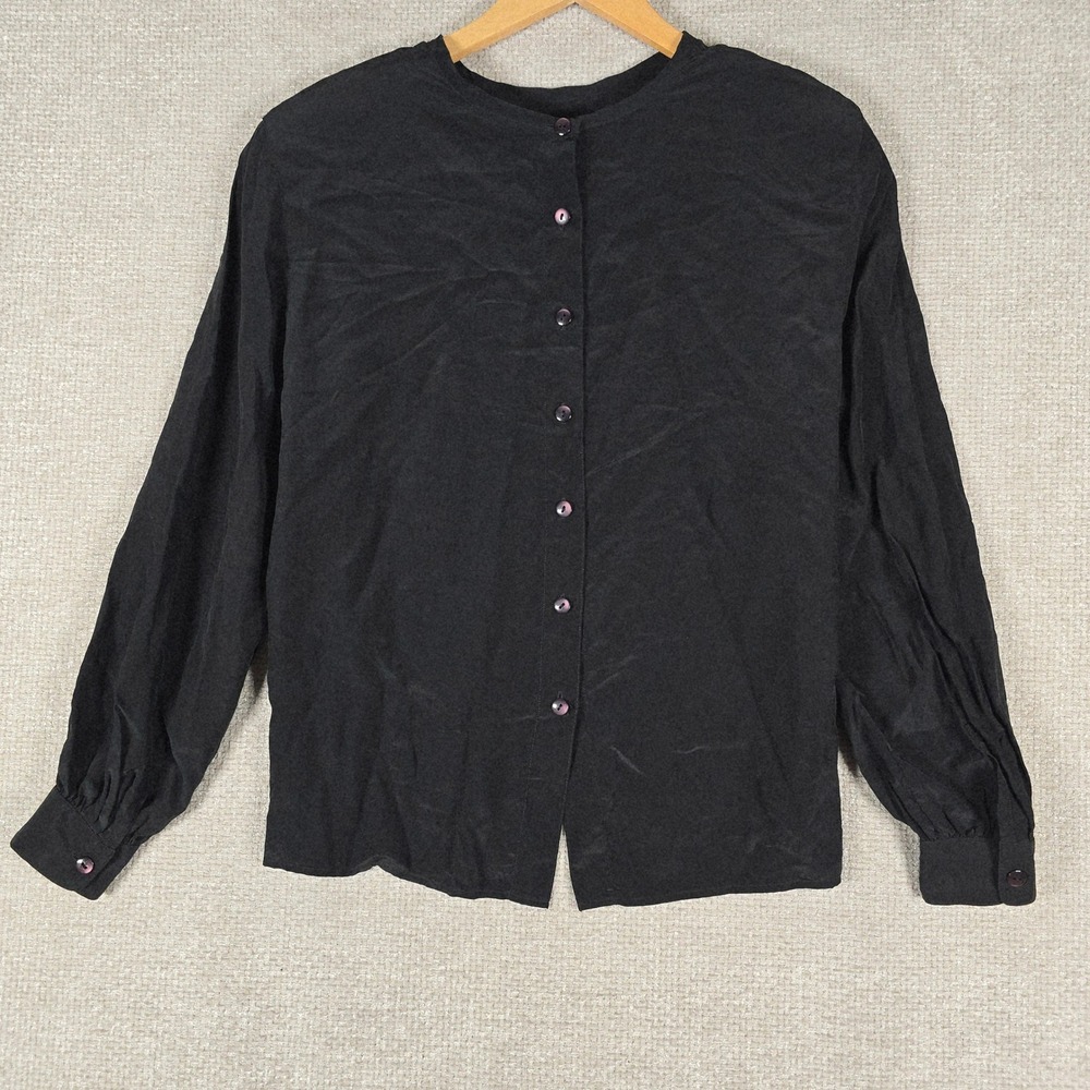 Liz Claiborne Collection Womens 100% Silk Button Front Blouse Black Size 12
